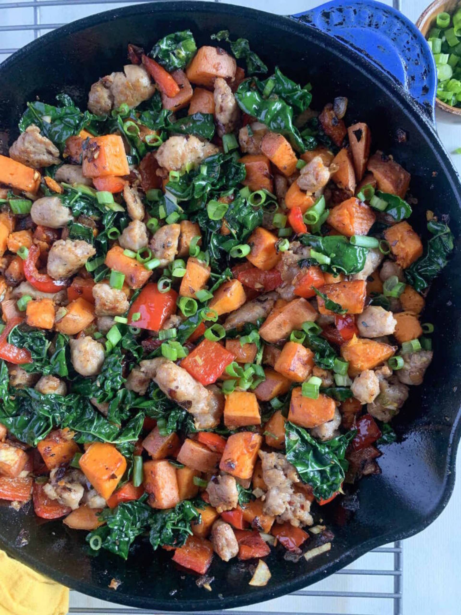 Chicken Sausage and Bacon Sweet Potato Breakfast Hash