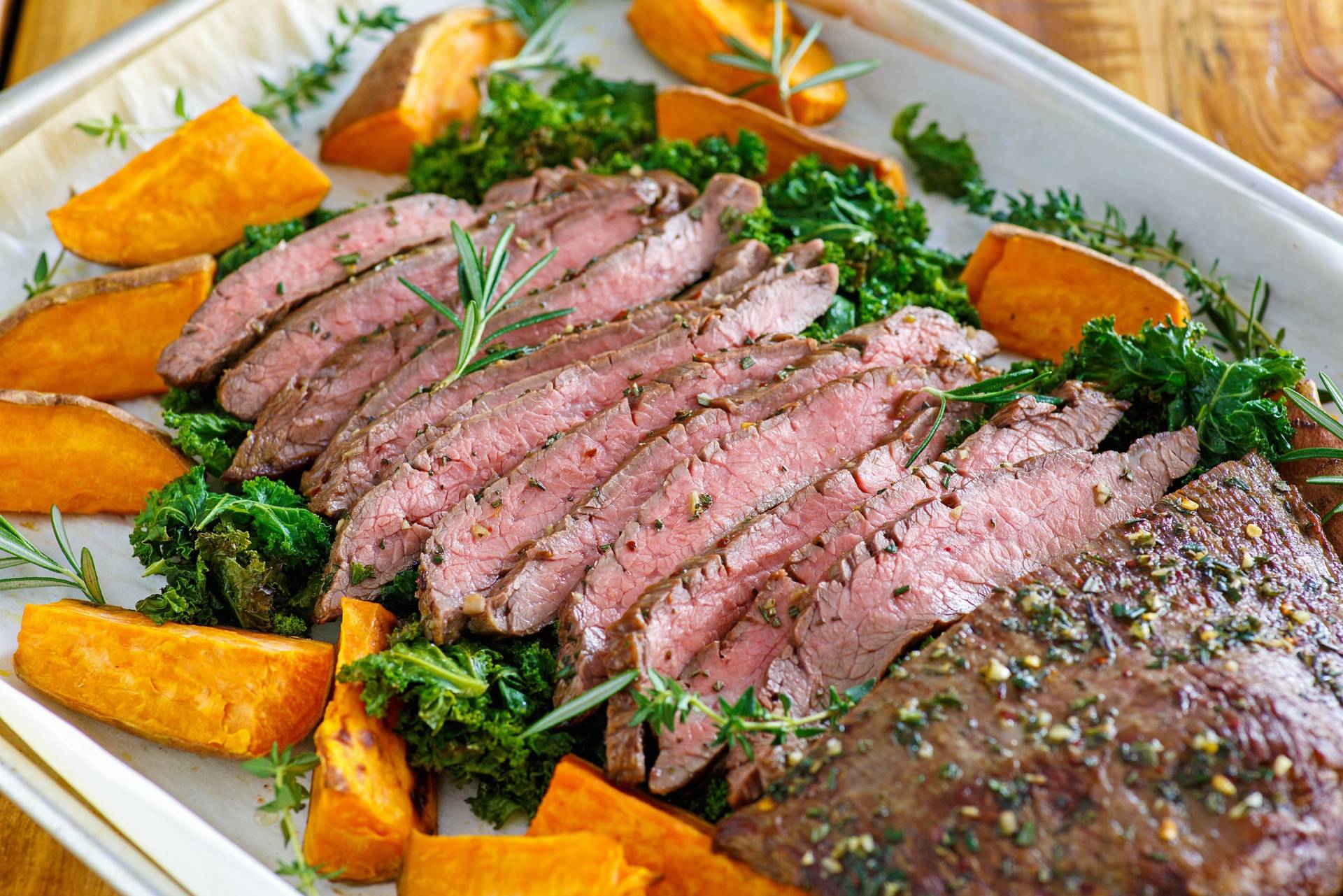 Clean- Grilled Flank Steak and Roasted Sweet Potatoes