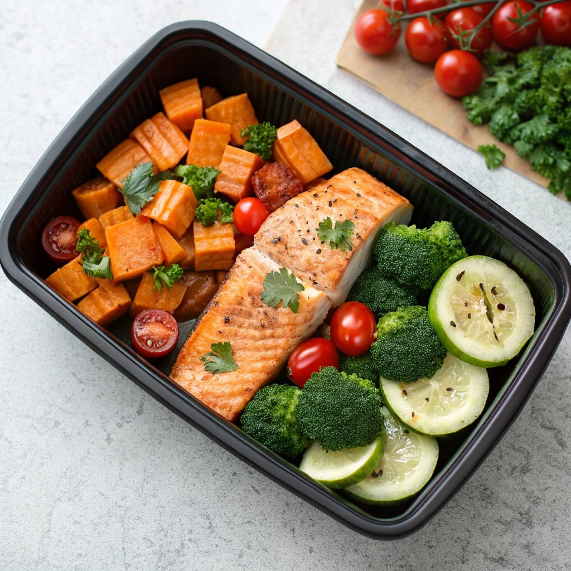 Clean- Roasted Salmon and Roasted Sweet Potatoes