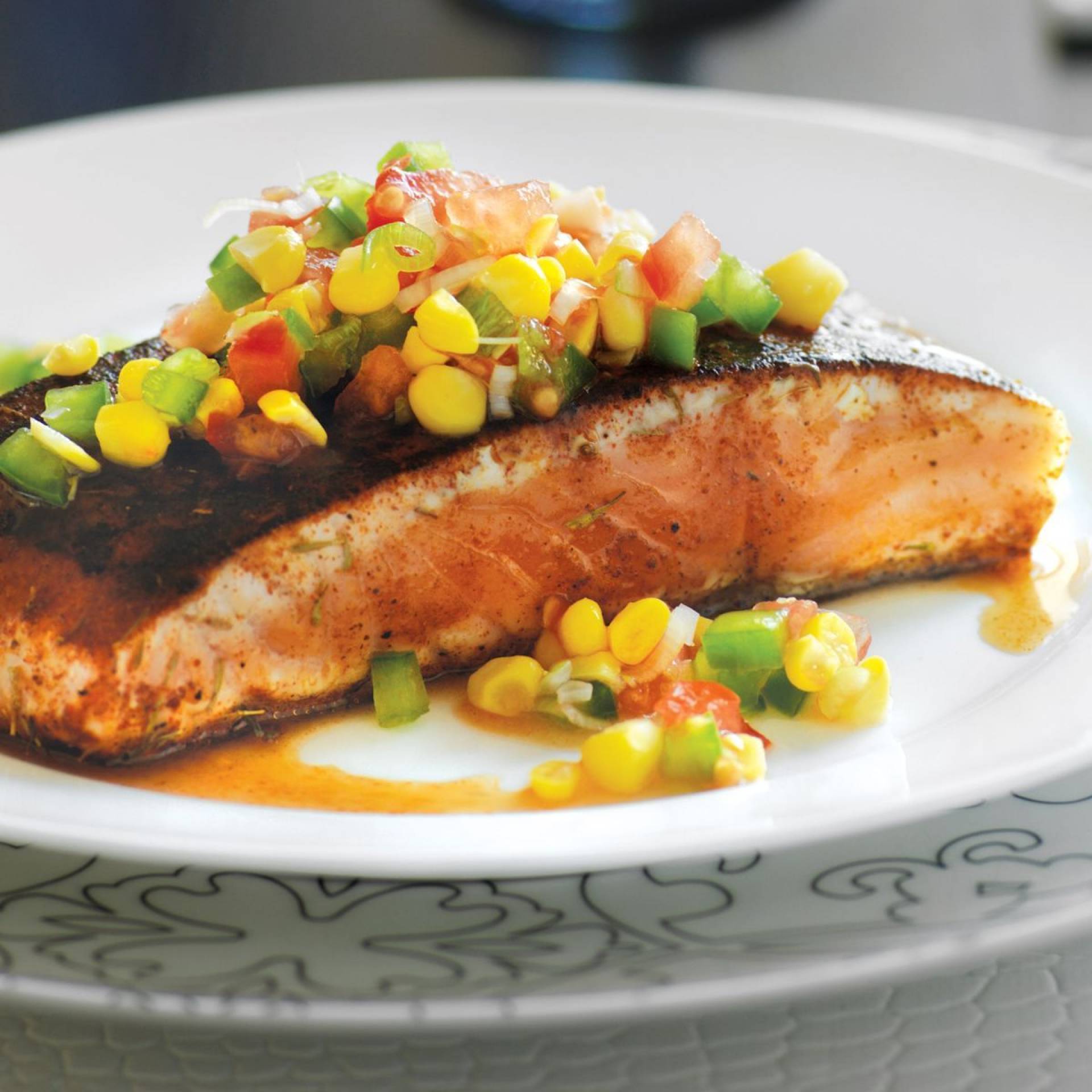 Blackened Salmon and Corn Succotash