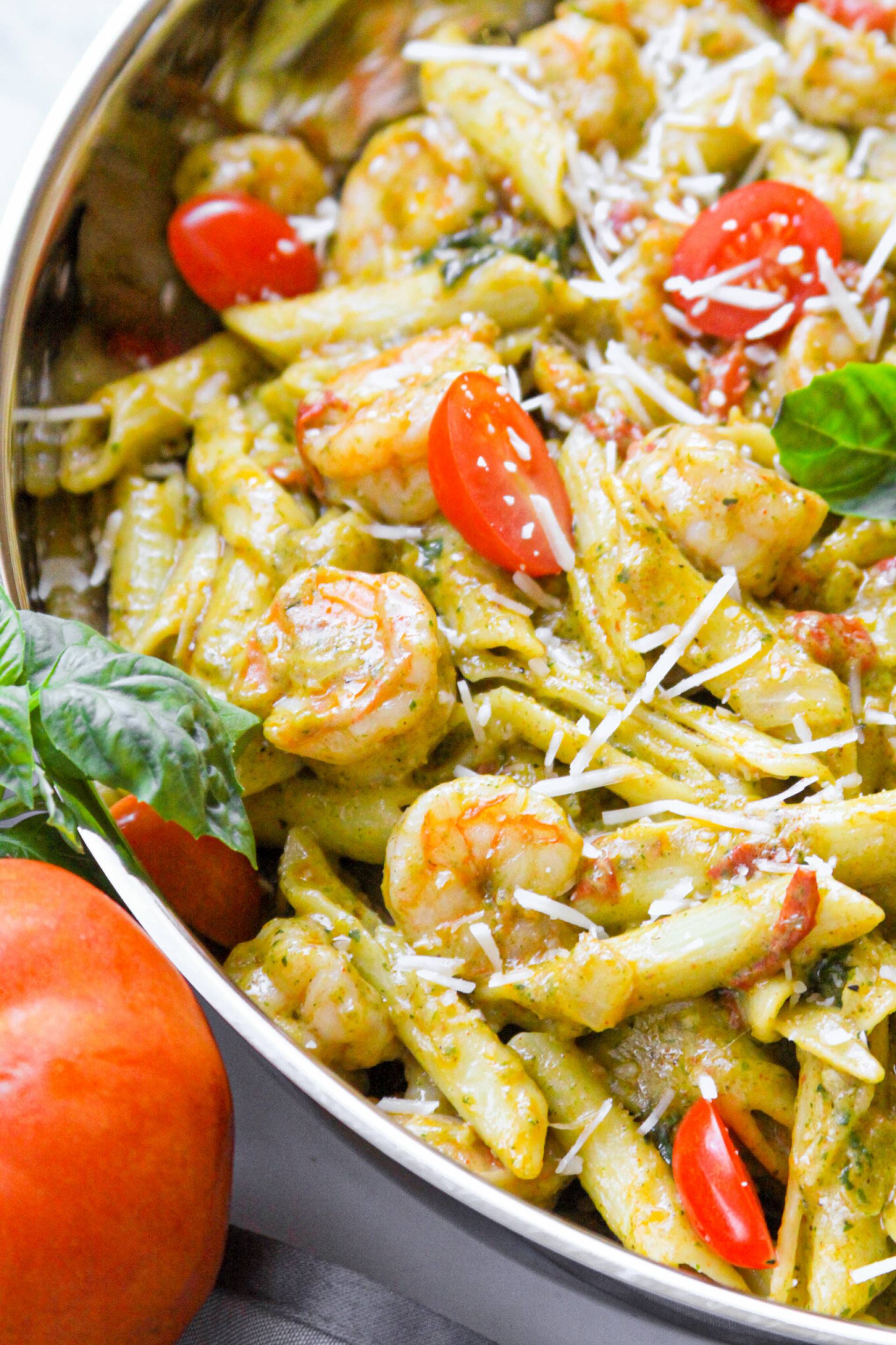 Shrimp Pesto Penne Pasta